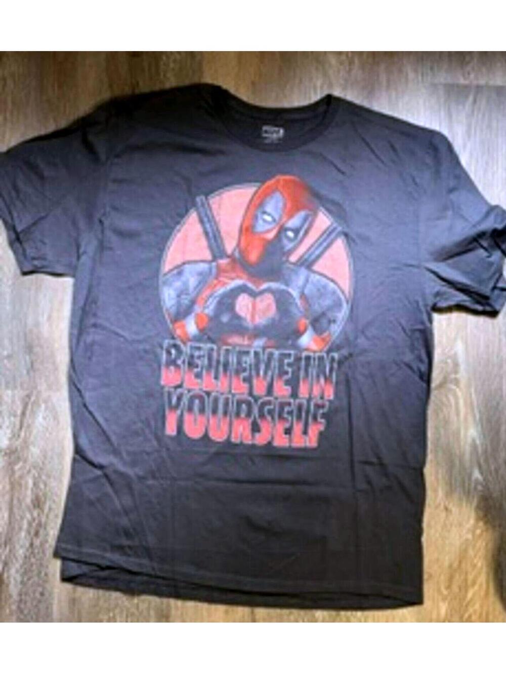 Marvel Deadpool Believe In Yourself Graphic T-Shirt 2XL Black Cotton